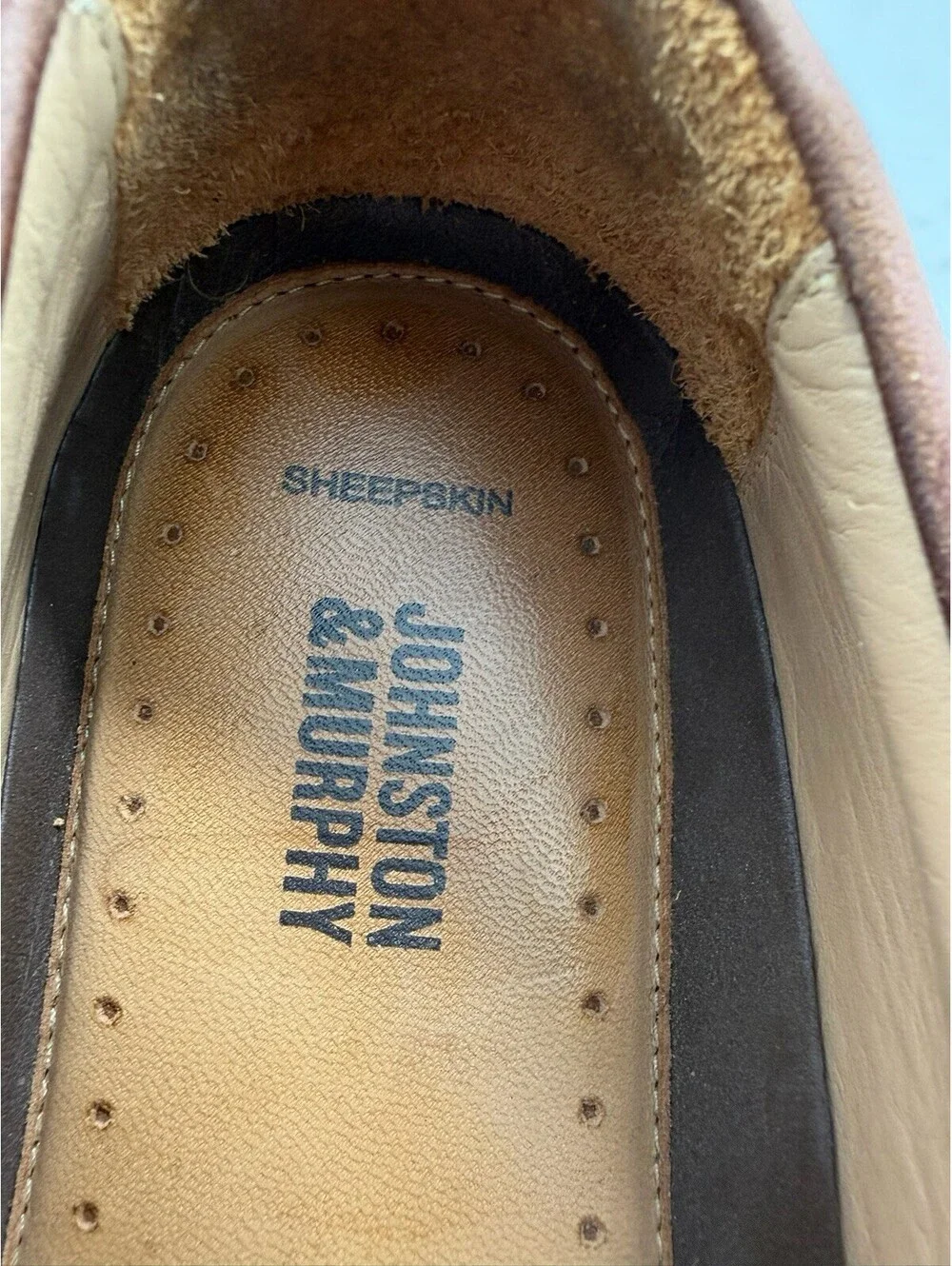 Johnston & Murphy Sheepskin Leather Loafers Mens Size 9M Brown Slip On Shoes